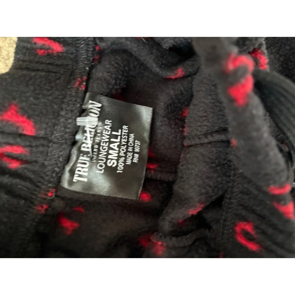 True Religion Mens Fleece Lounge Pants Black Red Horseshoe Logo Small PJ Bottoms
